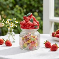 Article Boîte Bonbonnière en Verre avec Couvercle Décor Fraises Ø11cm H18cm