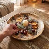 Article Plateau décoratif en bois de manguier avec motif doré craquelé Ø30 cm