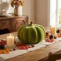 Article Citrouille décorative floquée vert mousse 32cm