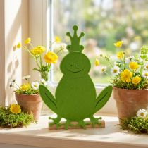 Article Figure décorative grenouille en feutrine verte sur support en bois 20 x 27,5 cm