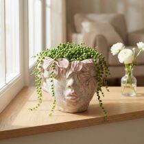 Article Pots de fleurs suspendu en forme de visage – Effet béton rose – H13cm