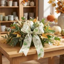 Article Ruban Décoratif Automnal Blanc et Vert avec Motifs de Citrouilles 40 mm x 15 m