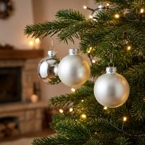 Article Boules de Noël en Verre 6 cm Argent Mat et Brillant - Lot de 24