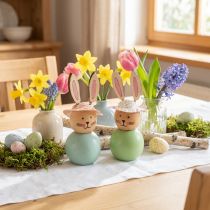 Article Figurines Lapins en Bois de 9 cm - Lot de 8 - Décoration de Printemps et de Pâques