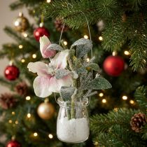 Article Christrose artificielle en verre décoratif à suspendre H22cm