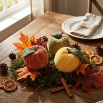 Article Décoration pommes en velours avec feuille, couleurs automnales, lot de 9