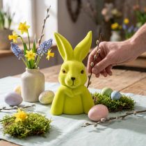 Article Buste de lapin décoratif jaune-vert – Pose penseur – 16,5×13×27 cm
