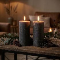 Article Bougies cylindriques anthracite en cire teintée 85x150mm - Lot de 2
