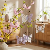 Article Suspensions Papillons en Bois Violet/Blanc 12×11 cm - Lot de 4