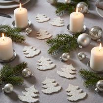 Article Décorations à Parsemer Sapins de Noël Blancs en Bois et Paillettes - 4 cm - Lot de 72