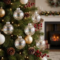 Article Boules de Noël en verre 5 cm – finition perle irisée, lot de 24