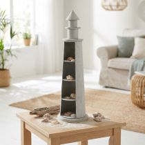 Article Phare décoratif style shabby chic crème H51cm Ø14,5cm