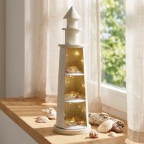 Article Phare décoratif en bois et métal crème 41,5 cm avec étagères