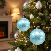Article Boules de Noël en plastique bleu turquoise Ø8cm - Lot de 2