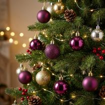 Article Boules de Noël miniatures en plastique violet Ø3cm - Lot de 14