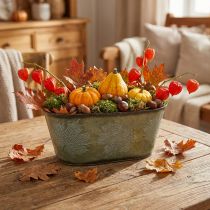 Article Coupe en métal décorative avec motif feuilles, vert, 38 cm