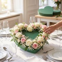 Article Cœur en mousse florale verte 30 cm pour compositions romantiques - Lot de 2