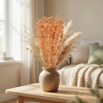 Article Deko fleurs séchées en lin, bouquet 60 cm, couleur abricot naturel, 80 g