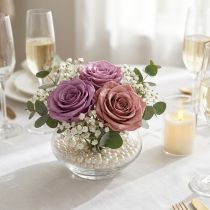 Article Roses éternelles conservées couleur lilas et rose antique - Lot de 6 têtes 5 cm