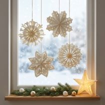 Article Flocons de neige en papier blancs à suspendre – Lot de 4