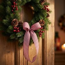 Article Ruban cadeau Carreaux Bordeaux 15mm 20m
