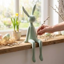 Article Lapin de Décoration Assis en Bordure Béton Effet Flocké Vert 56 cm