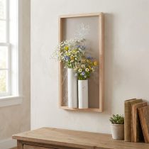 Article Tableau mural en bois avec mini-vases en céramique et motif végétal, 35 cm, style campagne
