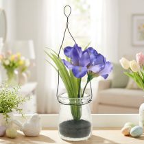 Article Schwertlilie artificielle violette dans un vase suspendu H21,5cm