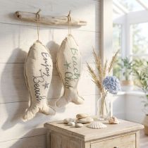 Article Lot de 2 décorations poisson en tissu à suspendre 34×14,5 cm – Thème bord de mer