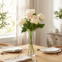 Article Bouquet de Roses Artificielles en Tissus - Crème et Rose - 54 cm