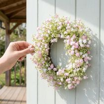 Article Couronne décorative en fleurs artificielles - Ø30 cm - Blanc et rose