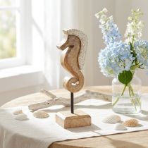 Article Décoration hippocampe en bois de manguier avec perles 20 cm