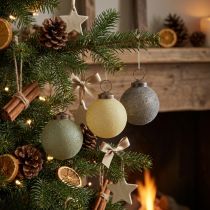 Article Boules de Noël en Verre Effet Velours Jaune/Vert/Gris Ø6cm - Lot de 3