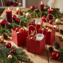 Article Sachet cadeau en papier rouge avec poignées 10,5 × 10,5 cm - Lot de 8
