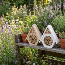 Article Lot de 2 hôtels à insectes en bois - Forme hexagonale - Naturel et blanc - H18,5cm