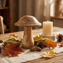 Article Champignon décoratif en bois de manguier naturel avec rainures 11,5×10 cm