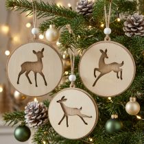 Article Lot de 6 médaillons en bois avec motifs de cerfs – Décoration de Noël Ø9,5 cm