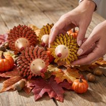 Article Lot de 4 hérissons décoratifs en bois aux couleurs d'automne 8×7×6 cm