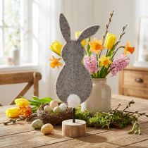 Article Figurine décorative en feutrine lapin sur socle en bois gris 50 cm