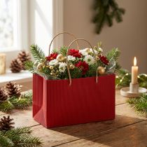 Article Sachets cadeaux rouges en papier avec poignées 24×12×12 cm - Lot de 6