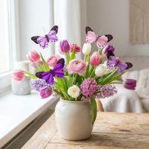 Article Lot de 12 papillons décoratifs en plumes avec fil métallique – Rose et violet, 9,5 cm