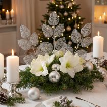 Article Branches décoratives argentées avec feuilles scintillantes 36 cm – Lot de 10