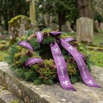 Article Ruban de deuil violet avec inscription argentée "In Loving Memory", 15 mm x 25 m