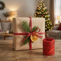 Article Ruban Raffia Rouge et Bordeaux en Plastique pour Décoration et Cadeaux - 200 m