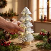 Article Mini sapin de Noël LED enneigé 28 cm en bois