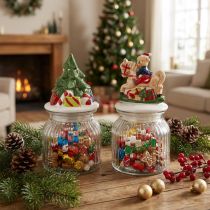 Article Set de 2 bonbonnières de Noël en verre avec couvercle en céramique décorative H20cm