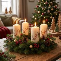 Article Ensemble de 4 Bougies d'Avent en Cire, Crème, 130x70mm, Motif de Noël