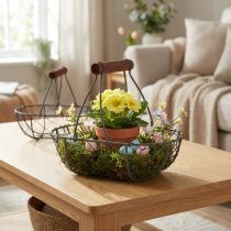Article Panier ovale en métal avec poignée bois brun – Lot de 2 – 17 × 11 × 15 cm