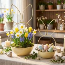 Article Set de deux paniers décoratifs jaune clair avec oreilles de lapin en métal – 34 cm et 25 cm