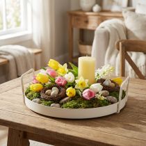 Article Plateau rond en métal blanc 30 cm avec poignées pour décoration intérieure
